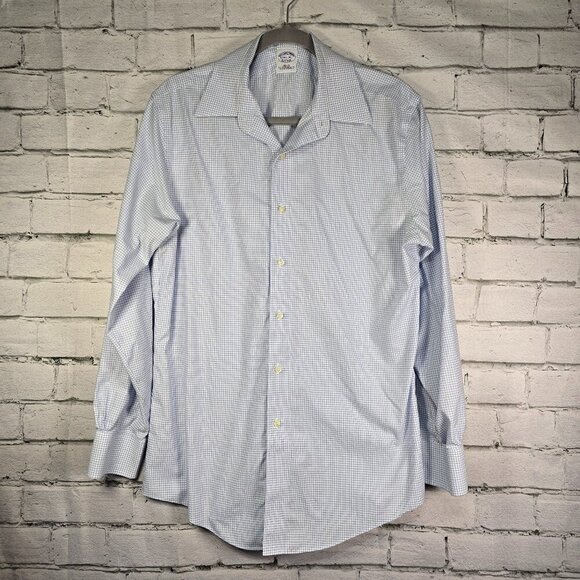 BROOKS BROTHERS LONG SLEEVE PLAID BUTTON DOWN BLUE AND WHITE NON IRON  15.5D - Picture 1 of 6